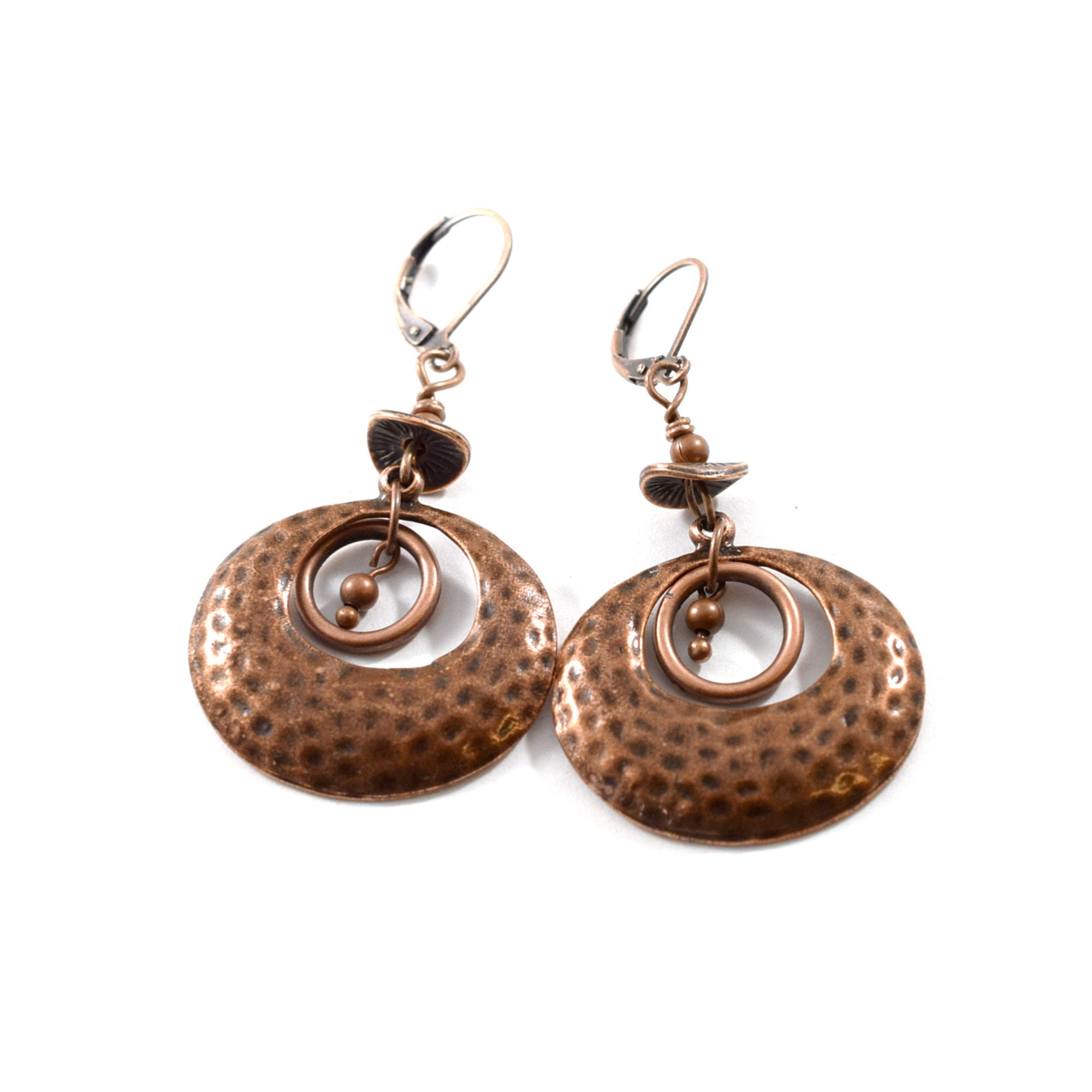 Hammered Antique Copper Hoop Earrings Artisan Style Earrings | Etsy
