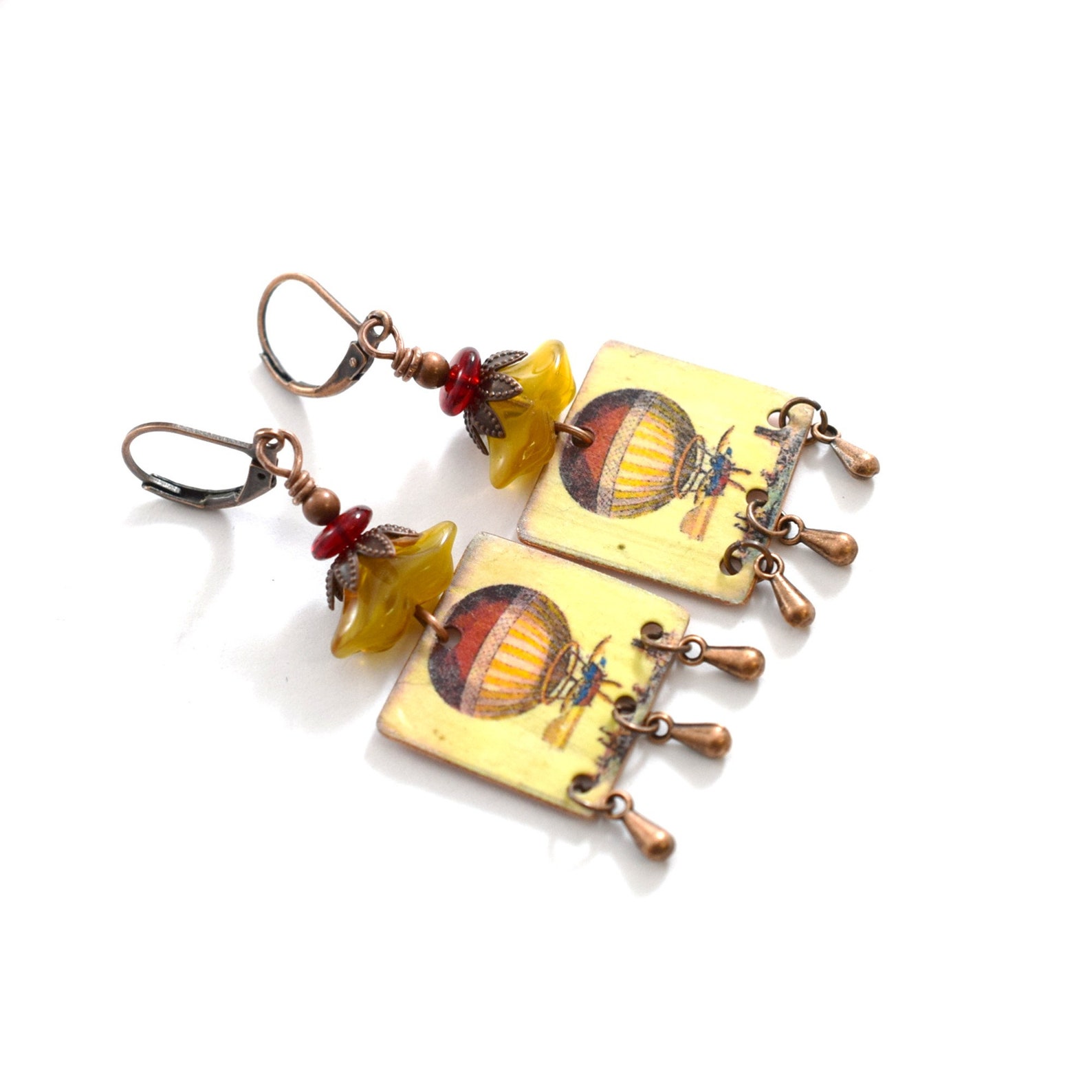 Faux Zinn Heißluftballon Ohrringe antike Kupfer Handwerker | Etsy