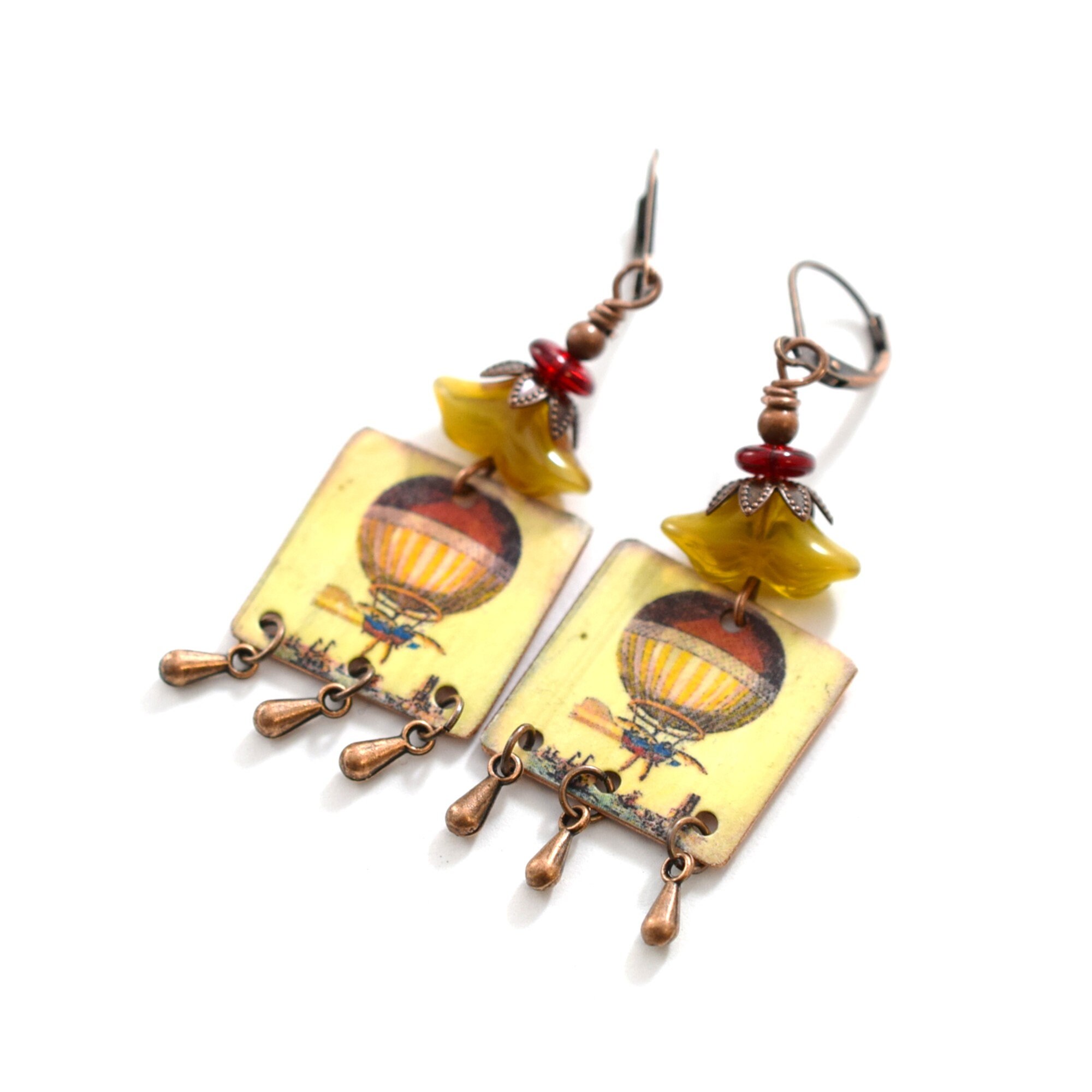 Faux Zinn Heißluftballon Ohrringe antike Kupfer Handwerker | Etsy