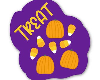 Cute Treat Halloween Sticker, Whimsical Pumpkin Candy Corn Vinyl Decal, 3 inch Waterproof Sticker for Water Bottles, Spooky Fall Gift