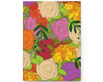 Diario de tapa dura con diseño floral brillante, flores naranjas y amarillas