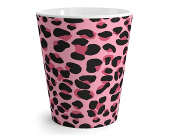 Pink Leopard Print Latte Mug - 12oz Stylish Coffee Cup