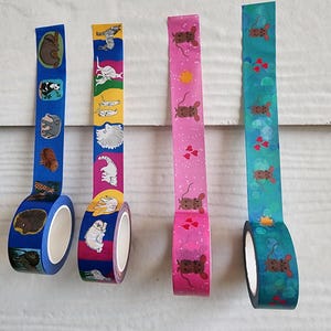 Wild Animal Washi Tape: Mocha Mouse, Pink & Blue - 2cm x 10m Rolls