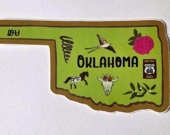 Oklahoma State Sticker: Scissor-Tail, Mistletoe, Native American, Route 66