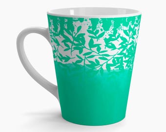 Springtime Blue-Green Latte Mug, Painterly Design