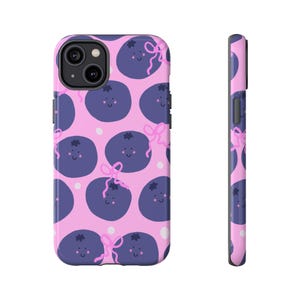 Blueberry Phone Case, Cute Blueberries on Pink Tough and Stylish Cover Fun Gift for Birthdays Fruit Theme Accessory Durable Tech Protector