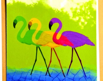 Bunte Flamingos Aufkleber, Neon Helle Künstlerische 3 Flamingos
