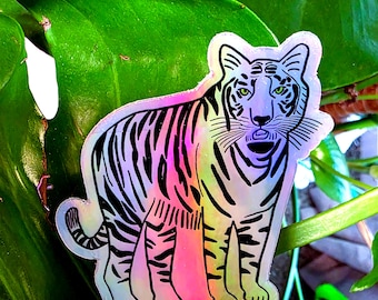 Tiger Holographic Vinyl Sticker - Weather-Proof 3"