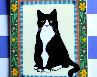 Tuxedo Cat Vinyl Sticker, 6 Background Choices