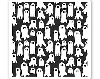 Black and White Ghost Pattern Sticker, Cute Minimalist Halloween Vinyl Decal, Whimsical Spooky Ghosts, 3 inch Kindle Laptop Decal Gift