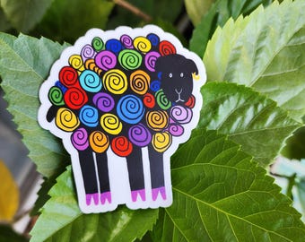 Rainbow Sheep Sticker: Whimsical Ewe with Gold Earring