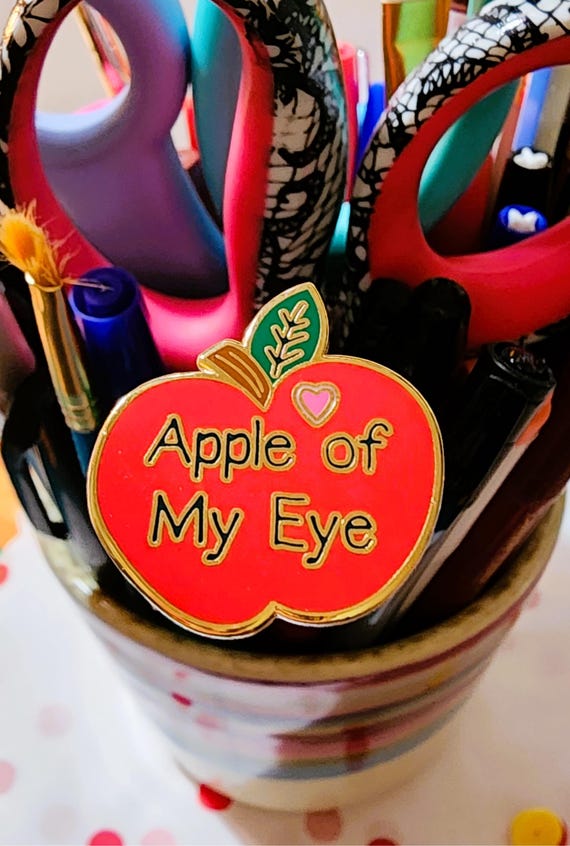 Apple of My Eye Enamel Pin: Red Apple with Gold Highlights