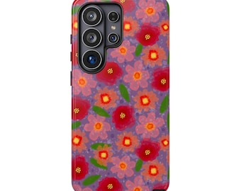 Vibrant Floral Phone Case, Protective Dual-Layer Design, Playful Artful Style