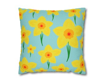 Yellow Daffodils Pattern Pillowcase | Square Decorative Pillowcase