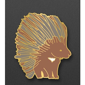 Porcupine Enamel Pin: Wildlife Collector&#39;s Pin - Brown & Gold