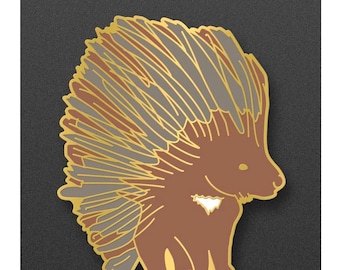 Porcupine Enamel Pin: Wildlife Collector's Pin - Brown & Gold