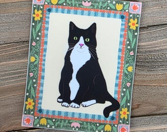 Tuxedo Cat Sticker in Artistic Frame