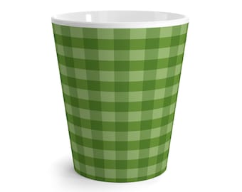 Green Plaid Latte Mug, 12oz Ceramic Coffee Cup
