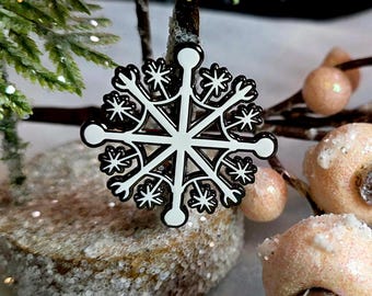 Snowflake Enamel Pin, White Snowflake Design