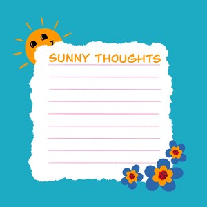 Note Pad Sunny Thoughts Note Pad Sunshine Note Pad Gift Idea Note Pad Cheerful Design Note Pad Cute
