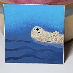 Otter Sticker Otter Floating on Back Sticker Blue Otter Background Sticker Cute Otter Sticker, Vinyl Otter Sticker