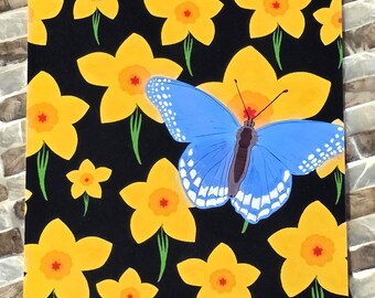 Butterfly on Daffodils Post Card, Blank Greeting Card, 5" x 7" Art Print