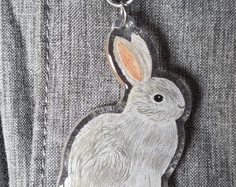 Rabbit Keychain, Bunny Bag Charm, Lapin Acrylic, Sticker Charm Duo