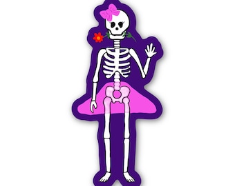 Skeleton Girl in Pink Sticker, 3" Vinyl, Waterproof, Halloween Sticker