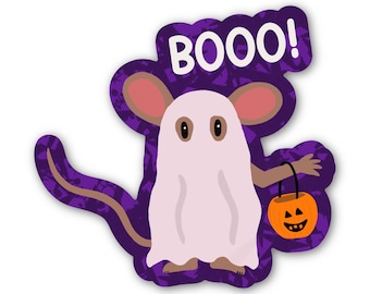 Cute Mocha Mouse Halloween Sticker, Trick or Treat Vinyl Decal, Whimsical Animal Sticker for Water Bottle, 3 inch size, Cozy Fall Gift