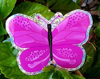 Pink Glitter Butterfly Sticker: Waterproof Vinyl Decal