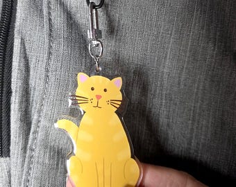 Tan Tabby Keychain, Cat Charm, Acrylic Feline Gift, Sticker Add Duo
