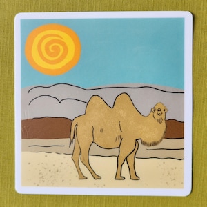 Desert Scene Camel Sticker: Wildlife Art, Waterproof Vinyl