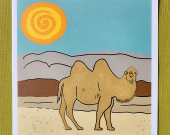 Desert Scene Camel Sticker: Wildlife Art, Waterproof Vinyl