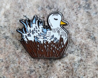 Cozy Bird in Nest Hard Enamel Pin - Black Nickel Finish
