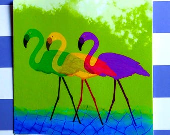 Colorful Flamingos Sticker, Neon Bright Artistic 3 Flamingos