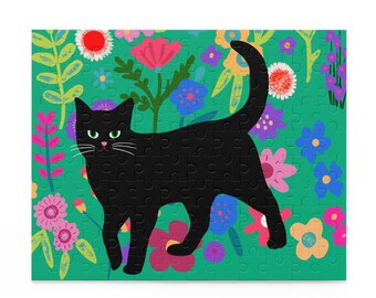 Floral Cat Jigsaw Puzzle, Fun Family Puzzle Night