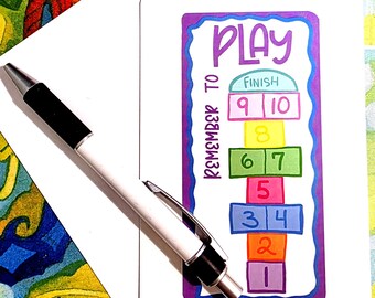 Hopscotch Themed Post Card, Message "Remember to Play", 4 x 6 Art Print