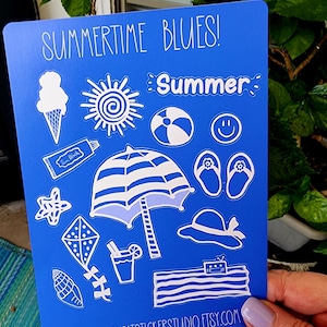Stickers été Stickers bleus estivaux Stickers blues estivaux Planche de stickers plage Stickers blues estivaux Stickers été