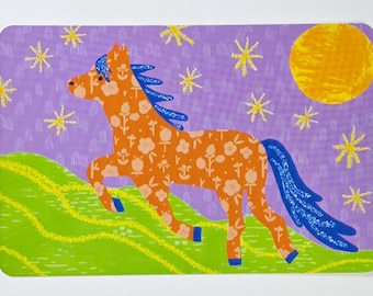 Year of the Horse Post Card, Hand-Drawn Greeting Card, 4" x 6" Art Print Glossy
