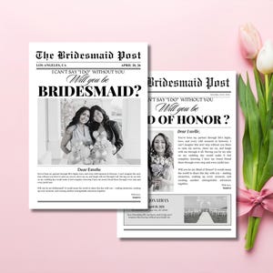 Bridesmaid Proposal Card, Newspaper Bridesmaid Proposal, Maid of Honor Proposal Card, Bridesmaid Info Card, Will You Be My Bridesmaid Card