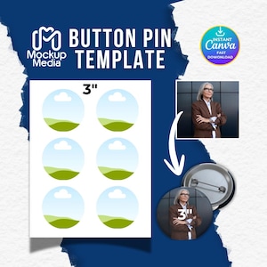 3 Inch Button Pin Template, Blank Pinback Button SVG, Editable Canva Badge Circle Label