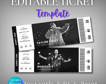 Editable Concert Ticket Canva, DIY Tickets Template, Printable Custom Concert Ticket, Birthday Gift Idea, Surprise Gift, Digital Download