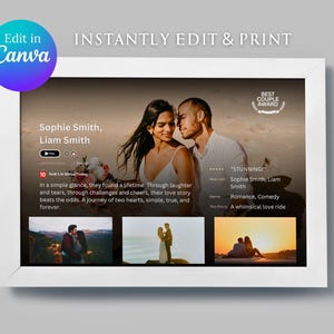 Plantilla de póster de película de Netflix personalizada para Canva, póster de pareja personalizado, regalo de San Valentín, regalo de aniversario, descarga digital