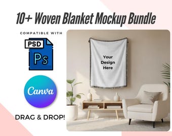 Jacquard Fringed Woven Throw Blanket Mockup Bundle, Photoshop & Canva Ready