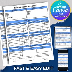 Plantilla de Canva para expediente académico de secundaria, imprimible y rellenable, plantilla de expediente académico para educación en casa, expediente académico de secundaria editable en Canva