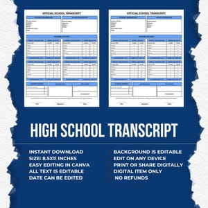 Fillable High School Transcript Template: Editable Canva Design ...