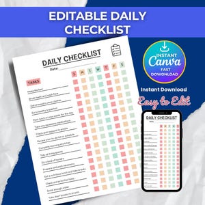 Utskrivbar daglig checklista för ADHD, dopaminmenyuppgiftslista, ADHD-planerare för vuxna, daglig rutinspårare, fokusproduktivitetsblad i PDF-format