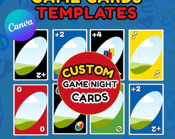 Uno-Kartenvorlage Bearbeitbare Canva-Spielkartenvorlage Druckbare leere Karte, die Sie mit Farbe, Größe und Ihren eigenen Fotos personalisieren können.