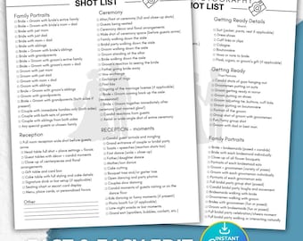 Wedding Photography Shot List: Editable Canva Template (Digital Download)