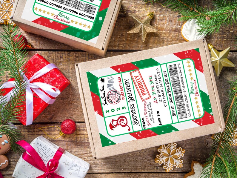 Editable Santa Shipping Label Canva Template | Personalized North Pole ...